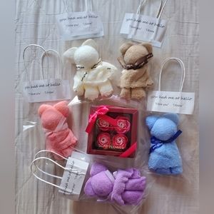 Valentine's Soap Roses Box Set, 4 Flowers & 5pcs little bear Towels & gift bag
